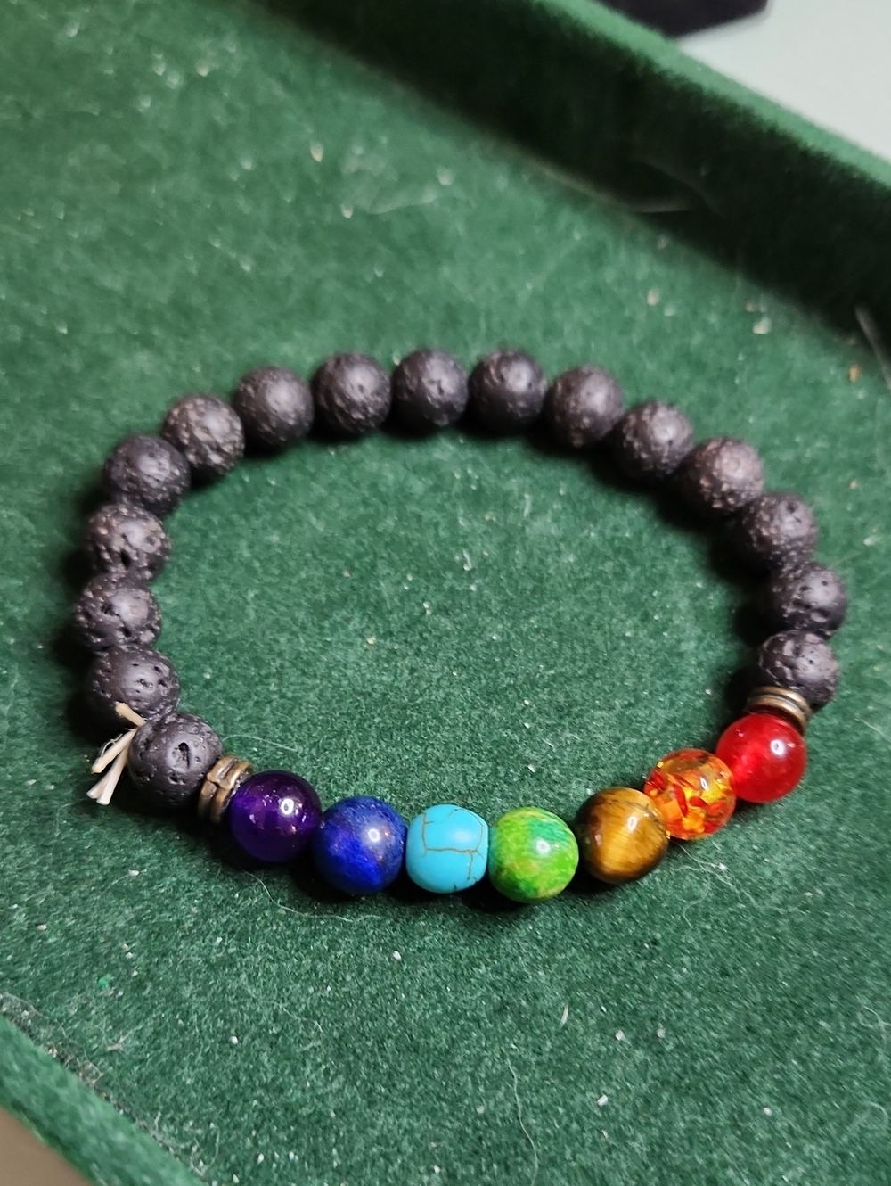 Handmade Black Lava Bead Bracelet with Multicolor Chakra Stones